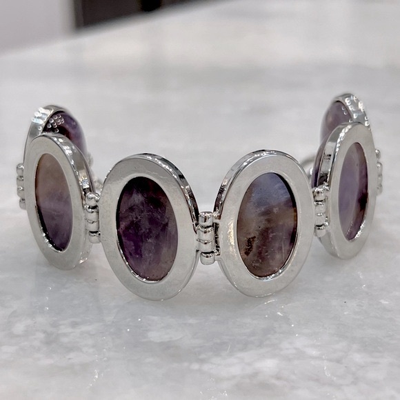 Amethyst Large Cabochon Silver Toggle Clasp Bracelet and Dangle Earrings - Picture 10 of 15